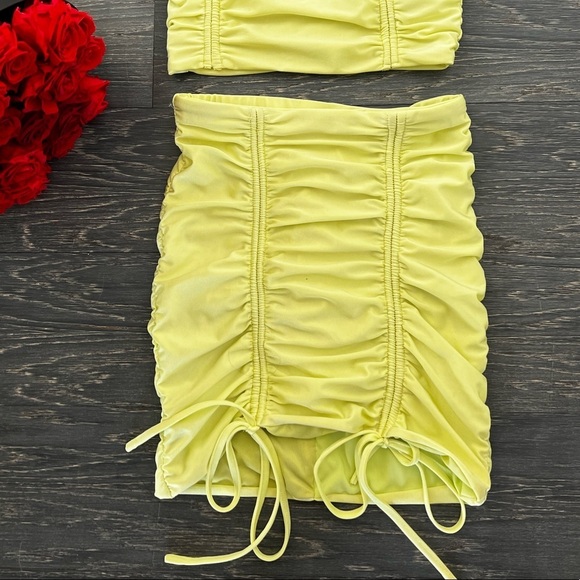 Lemon Yellow Ruched Set – Top & Skirt Summer Fit - Picture 4 of 4